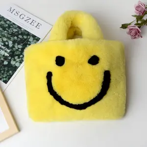 Wholesale Fashion Faux Fur Bags Smile Face Tote Handbag Smile Tote Handbags Small Purses