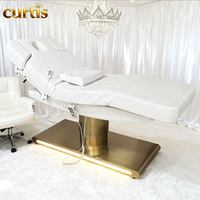 Table de massage électrique moderne en acier inoxydable doré/argenté, 3 moteurs électriques, éponge haute densité, PU, réglable, pour salon