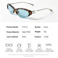 Lunettes de soleil de mode en gros pour hommes, protection solaire extérieure, lunettes de sport, lunettes de soleil œil de chat demi-cerclées Y2K en métal pour femmes