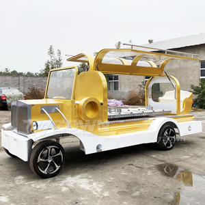 รถศพไฟฟ้าสีเหลืองขาวทรงรถบรรทุกวินเทจ ห้องดูศพแบบโค้งโปร่งใส - Product Image 2