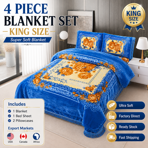 Ensemble de couvertures en raschel de luxe 4 pièces, taille king, double couche, couverture épaisse en peluche, ensemble de literie, vente en gros directe d'usine - Product Image 1