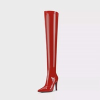 Bottes hautes pour femmes, style stripteaseuse, à talons aiguilles, sexy, à bout pointu, rouges, d'été, pour club, soirée, danse jazz, grandes tailles 40-45