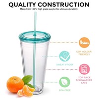 Gobelet en acrylique transparent à double paroi de 32 oz, réutilisable, avec couvercle et paille, pour fêtes, qualité alimentaire, isolation thermique, vente en gros usine