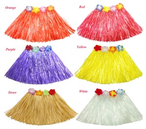 Jupe en herbe hawaïenne pour enfants de 40 cm de long, élastique, avec fleurs d'hibiscus, pour fête d'anniversaire, décorations de fête tropicale - Product Image 4