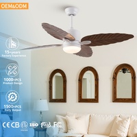 Ventilateur de plafond LED moderne avec télécommande, design feuille de palmier tropical de 52 pouces, 4 pales, moteur DC, 6 vitesses, utilisation intérieure/extérieure