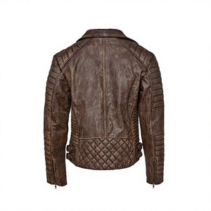 Veste en cuir véritable marron pour homme, coupe ajustée, col rabattu, fermeture éclair, doublure satinée, style hiver, respirante à l'avant - Product Image 3
