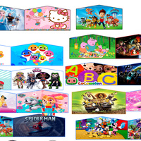 Bannières personnalisées sur divers thèmes de personnages de dessins animés, pour châteaux gonflables et promotions publicitaires en structures gonflables.