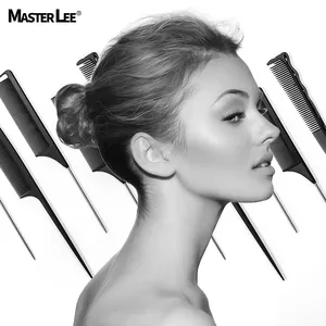 Masterlee custom logo ABS and alloy material high quality static free 5 models black carbon hair cutting comb series