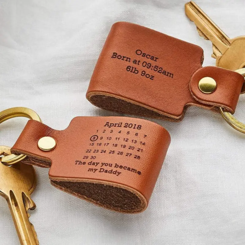 Personalized Key Chain Never Forget Date Leather Keyring Leather EDC Key Organizer Keychain Gift for Dad Mom