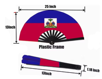 Éventail pliant en plastique personnalisé avec impression du drapeau national d'Haïti, éventail pliant décoratif pour cadeau promotionnel des fans de football