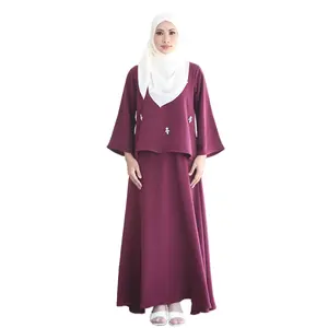 SIPO Set Terbaru Kurung Modern Motif Floral Malaysia Muslim Dress 2Pcs Baju Kurung