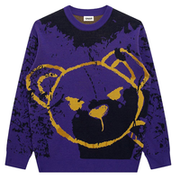 Pull en tricot pour homme rétro violet à motif de petit ours - Haut décontracté pour les amateurs de mode urbaine - Pull jacquard tricoté pour homme