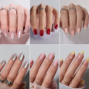 Custom Logo Short Almond Square Artificial Fake Nails Press on Wholesale Soft <b>Gel</b> Handmade French Tip Press on Nails <b>Kit</b> En <b>Gel</b> - Product Image 2