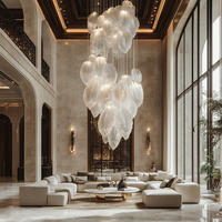 Lustre en verre en forme de feuille, grand luminaire suspendu personnalisé pour villa, plafond haut, hôtel, atrium, hall