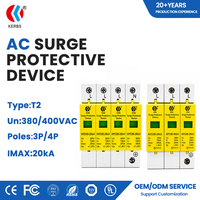 Dispositif de protection contre les surtensions T2 20kA 4P 385V/420V AC, installation sur rail DIN 35mm, parafoudre triphasé industriel