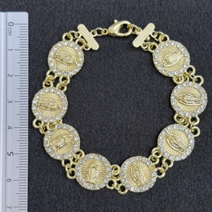 Großhandel Kupfers chmuck 14 Karat vergoldet Voll selige Jungfrau Maria Voll stein Religiöse Breite Armbänder Pulsera Virgen Maria - Product Image 5