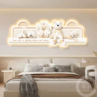 Tableau décoratif tête de lit Ours de dessin animé avec horloge LED, lampe murale d'ambiance pour canapé, style Art Déco, tableau mural suspendu pour chambre à coucher