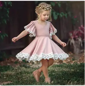 儿童女孩舞会礼服新粉红色幼儿女孩夏季蕾丝连衣裙 0-5 年公主生日派对连衣裙儿童服装