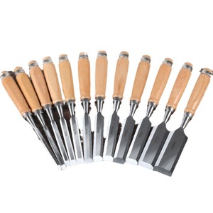 Jeu de ciseaux à bois en acier au chrome-vanadium, 4 pièces, lame plate 6-24 mm, manche en hêtre, outils de menuiserie - Product Image 5