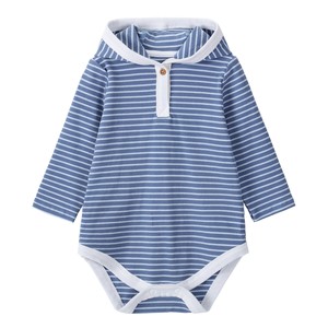 Tutina per Neonati Unisex in Cotone Organico 100% con Cappuccio a Righe e Chiusura con Bottoni a Scatto - Product Image 1