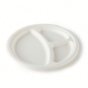 Assiettes rondes jetables biodégradables en bagasse de canne à sucre de 9 pouces - Product Image 2