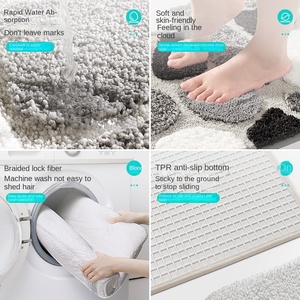 Alfombra de Baño Antideslizante Absorbente y Gruesa con Diseño Cuadrado y Flocado para Entrada de Puerta, Uso Doméstico, Estilo Japonés y Coreano - Product Image 2