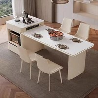 Cremefarbener Ausziehbarer Skandinavischer Luxus Multifunktionaler Wandmontierter Esstisch mit Gesinterter Steinplatte und Rollen für Kleine Räume