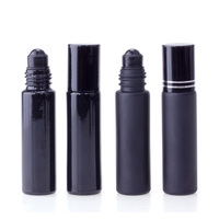 Lanjing Vente en gros 5ml 10ml Bouteille à rouleaux d'huile essentielle transparente givrée Récipient à bille vide noir avec bouchon à vis
