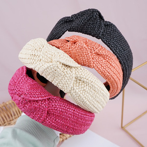 Serre-tête en paille tressée en raphia à nœud croisé pour femme, coiffe décontractée d'été - Product Image 4