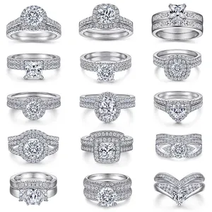 925 perak murni perhiasan wanita mewah grosir lapis Platinum pengaturan cabang kubik zirkonia cincin perak murni