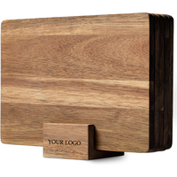 Ensemble de planches à découper pour le petit-déjeuner de qualité alimentaire FSC avec support, petite planche à découper en bois d'acacia, planche à découper de cuisine lisse et antibactérienne