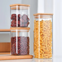 Milieuvriendelijke Luchtdichte Voedselopslag Glazen Container Hoge Borosilicaat Vierkante Glazen Opslagpot Met Bamboe Deksels