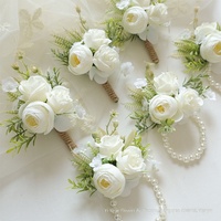 Korsase Bunga Mawar Buatan dari Kain untuk Tamu Pernikahan, Boutonniere Bunga Tangan, Babys Breath