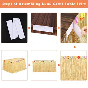 Falda de <span class=keywords><strong>mesa</strong></span> de fiesta Hawaiana de hierba de paja Luau Leis superventas Decoraciones de fiesta Luau <span class=keywords><strong>para</strong></span> fiesta de verano hawaiana - Product Image 5