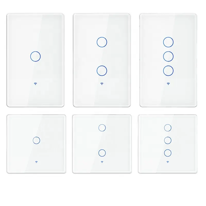 ETL EU Us Painel de vidro com tela de toque com controle remoto Interruptor de luz de parede Interruptor de fontes elétricas Tuya Interruptor inteligente sem fio sem neutro