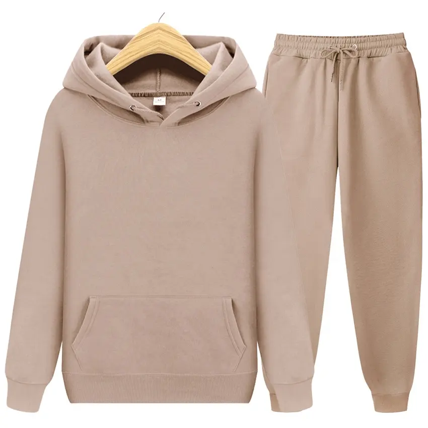 Custom logo hoodie jogger set solid color blank men's hoodies suit
