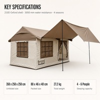 Tente gonflable portable quatre saisons de 12 mètres carrés, trois portes, cloisonnement en trois parties, tissu Oxford, imperméable, durable, installation facile