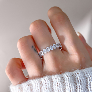 Bague d'éternité ovale en zircon cubique 3*4mm plaqué or 18 carats, entièrement sertie de zircons cubiques, pour femme, vente en gros - Product Image 5