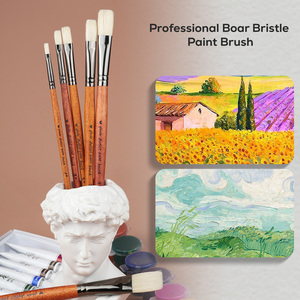 Lot de 6 pinceaux plats professionnels en poils de sanglier pour <span class=keywords><strong>peinture</strong></span> à l'huile et acrylique, manche en <span class=keywords><strong>bois</strong></span> de bouleau, pour artistes - Product Image 6