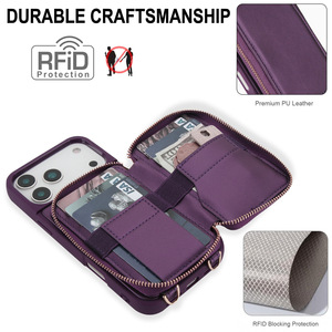 전화 가방 지갑 카드 슬롯 홀더 <span class=keywords><strong>iPhone</strong></span> 17 16 15 14 13 <span class=keywords><strong>12</strong></span> Pro Plus 용 긴 스트랩 가죽 케이스가있는 휴대 전화 지갑 - Product Image 2