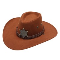 Chapeau de cowboy rétro unisexe en daim synthétique à large bord, protection solaire, pour fête et cosplay, couleur unie, respirant