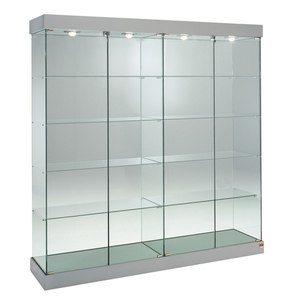 Vitrine moderne en verre de 185 cm de large et 190 cm de haut, cadre gris clair avec 4 éclairages halogènes et portes verrouillables - Product Image 1