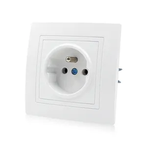 Hot sale Eu type wall socket 220V 16A white pc panel copper high quality french socket 10 years warranty
