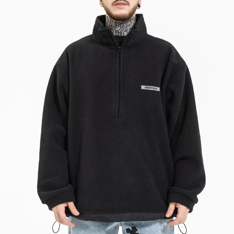 2022 Wholesale Custom Logo Fleece Half Zip Stand Collar Sweater Oversized Men's Hoodies