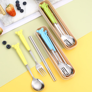 Juego de tenedor, cuchara y palillos de acero inoxidable, cubiertos portátiles de tres piezas para estudiantes, niños y trabajadores de oficina - Product Image 4