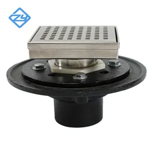 Cast Iron Adjustable Shower Drain with Square SS Grate Shower Floor Stainer in Grid