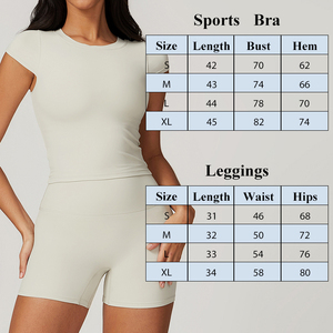 Nuova tuta <span class=keywords><strong>da</strong></span> Yoga aderente aderente <span class=keywords><strong>da</strong></span> <span class=keywords><strong>donna</strong></span> a maniche corte Set di pantaloncini a vita alta ad asciugatura rapida - Product Image 5