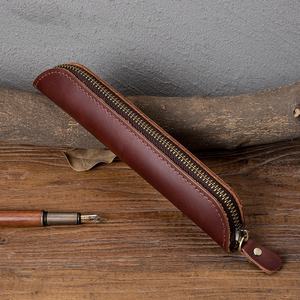 عمل عتيق مدمج من جلد البقر الأصلي بسوستة بسيطة عادية لقلم البالبوينت - Product Image 2