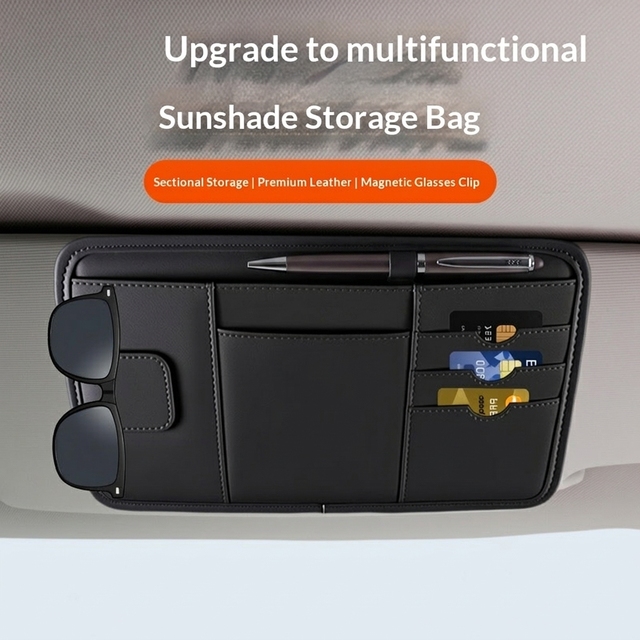 Car Sun Visor Organizer Pu Leather Portable Multi-Function Sunglass Holder Vehicle Ticket and CD Clip