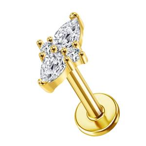 Lotus en stock – Boucles d'oreilles hélix en or massif 14K 18K, motif patte de chien et fleur, à dos plat fileté, bijoux de piercing tendance - Product Image 6